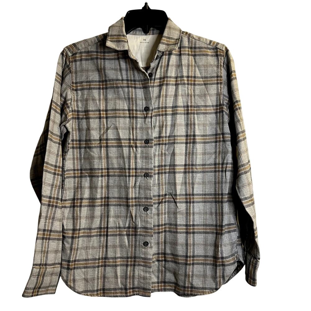 Muji Men’s Flannel Plaid Shirt size XS 100% Cotton Gray Brown Black